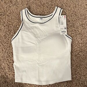 Uniqlo Women's White Tank Top with Black Trim and built in bra